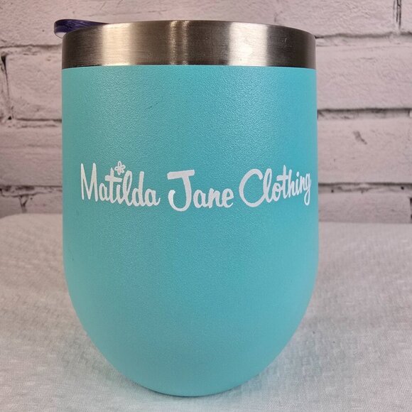MATILDA JANE CLOTHING STAINLESS STEEL AQUA BLUE TUMBLER CUP WITH LID NEW - Picture 4 of 4